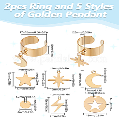 Наборы для самостоятельного изготовления открытого кольца-манжеты из нержавеющей стали с подвесками в виде звезд и луны&nbsp;DIY-LP0001-02