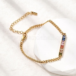 Прямоугольные браслеты из нержавеющей стали 304 со стеклянными звеньями для женщин&nbsp;BJEW-K237-17G