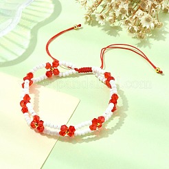 Braccialetti da donna con perline intrecciate regolabili con fiori di vetro intrecciato&nbsp;BJEW-MZ00100-05
