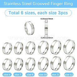 18 шт. 6 стиля 201 нержавеющая сталь рифленые кольца для пальцев&nbsp;RJEW-SC0001-30P