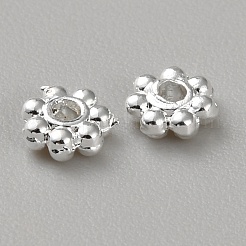 真鍮ビーズ  花  925銀メッキ  4x1.5mm  穴：1.2mm  100個/セット&nbsp;KK-WH0054-90A