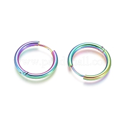 イオンプレーティング（IP）304ステンレススチールハギーフープピアス  低刺激性のイヤリング  316サージカルステンレスピン付き  虹色  10ゲージ  21x2.5mm  ピン：1mm  内径：16mm&nbsp;EJEW-F111B-21mm-Y