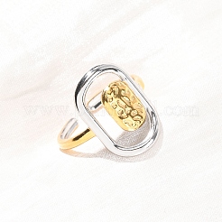 304ステンレススチールカフオープンリング  ゴールデン·ステンレス鋼色  イオンプレーティング（ip）  長方形  内径：17.4mm&nbsp;RJEW-P181-02A-A