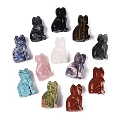 Set di statuette a forma di gatto in pietre preziose miste&nbsp;G-Q615-09