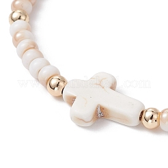 Браслеты с перекрестной синтетической бирюзой и стеклянными бусинами&nbsp;BJEW-JB09876