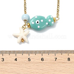 Collier avec pendentif étoile de mer en turquoise synthétique et poisson en porcelaine faite main&nbsp;NJEW-JN06139
