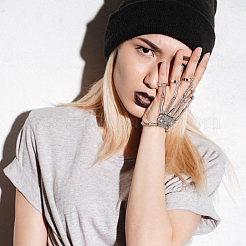 3шт. 3 цвета сплава скелетон полный комплект браслетов кольцо рука BJEW-AN0001-21