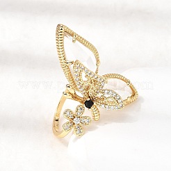 Манжеты из латуни с микро паве кубический цирконий для женщин&nbsp;RJEW-K312-02G