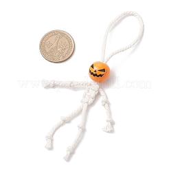 Подвеска из хлопкового шнура и бусин в виде деревянной тыквы на Хэллоуин HJEW-JM03904