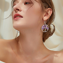 4 пара 4 стильных серег с подвесками в виде дерева жизни из натуральных смешанных драгоценных камней EJEW-AN0002-48