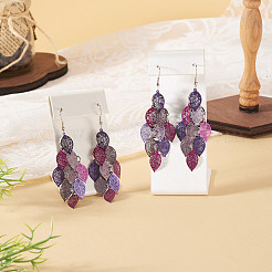 2 paire de boucles d'oreilles pendantes en forme de feuille en acier inoxydable 430&nbsp;EJEW-TA0001-83E