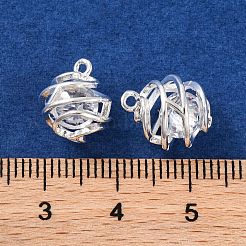 真鍮製チャーム  ガラスと  鉛フリー＆カドミウムフリー  ツイストスパイラルスタッド  925銀メッキ  11x10.5x10.5mm  穴：1.2mm&nbsp;KK-U024-10B-S