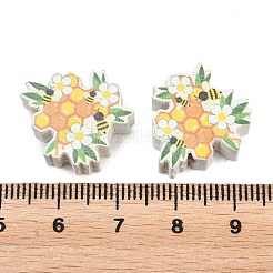 プリントポプラウッドビーズ  花  17x19.5x6mm  穴：3mm&nbsp;WOOD-Z008-01L