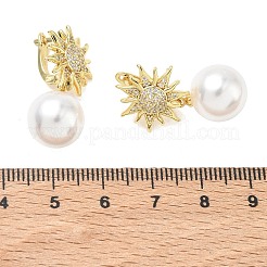 真鍮製マイクロパヴェキュービックジルコニアフープピアス（女性用）  太陽とラウンド  ABSの模造パールと  ラックめっき  長持ちメッキ  鉛フリー＆カドミウムフリー  18KGP本金メッキ  27.5x11.5mm&nbsp;EJEW-A168-11G