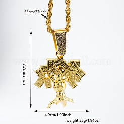 Цепочки и ожерелья из цинкового сплава с подвеской из денежного дерева и кристаллами горного хрусталя для мужчин FS-WG88E9C-01