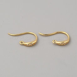 真鍮のピアスフック  クリアキュービックジルコニアと水平ループ付き  18KGP本金メッキ  17x10x2mm  穴：1mm  ピン：0.5mm&nbsp;KK-WH0001-19G