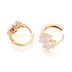 Серьги-кольца с клевером из латуни с микропаве из прозрачных кубических цирконий EJEW-T048-42G