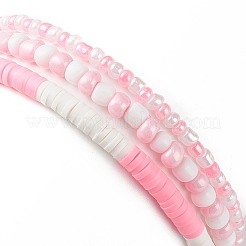 3 pz 3 set di braccialetti elasticizzati con semi di vetro styel e argilla polimerica&nbsp;BJEW-JB08854-02