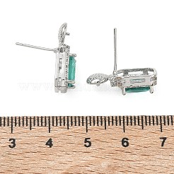 真鍮舗装キュービックジルコニアスタッドピアスのパーツ  長方形  925スターリングシルバーピン付き  プラチナ  19x19.5mm  ピン：0.7mm&nbsp;KK-C172-10P
