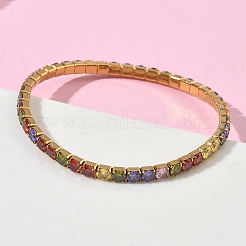 Теннисные браслеты для женщин из нержавеющей стали 304 с микропаве и разноцветными кубическими циркониями.&nbsp;BJEW-G779-02G