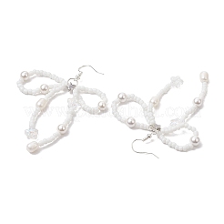 Серьги с подвесками из натурального культивированного пресноводного жемчуга и стеклянных бусин EJEW-TA00500