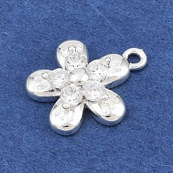 真鍮マイクロパヴェクリアキュービックジルコニアチャーム  花のチャーム  銀  14x12.5x3.5mm  穴：1.2mm&nbsp;KK-D265-02S