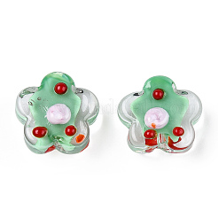 手作りのでこぼこランプワークビーズ  スモモの花  アクアマリン  13.5~14.5x15x8~10mm  穴：1.5~1.8mm&nbsp;LAMP-N024-04D