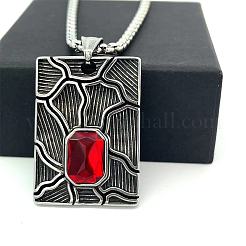 Ожерелья из нержавеющей стали в винтажном стиле с прямоугольной подвеской и рубиновыми стразами для мужчин NJ0918