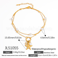 Летний пляжный браслет на лодыжку из нержавеющей стали 304 с инкрустацией из прозрачных кубических цирконий и белой круглой пластиковой жемчужиной&nbsp;FS-WG119D8-02