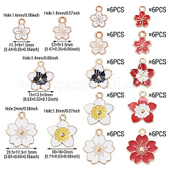 60個10スタイルアロイエナメルペンダント  さくらの花  ゴールドカラー  ミックスカラー  11.3~20.5x9~17.5x1.5~3mm  穴：1.4~2mm  6個/スタイル&nbsp;ENAM-TA0003-74