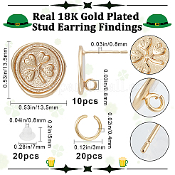 10 шт. плоская круглая фурнитура для сережек-гвоздиков с клевером из латуни&nbsp;DIY-BBC0001-36