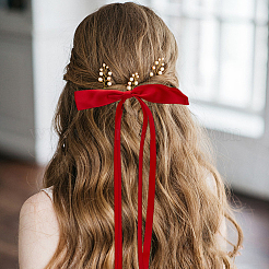 Заколки для волос из кожи аллигатора с бантом из полиэфирной ленты AJEW-CP0008-40B