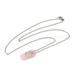 Colgante de chanclas de aleación de cuarzo rosa natural con cadena de cable de acero inoxidable 304&nbsp;GG-CBAFD22-01B-02