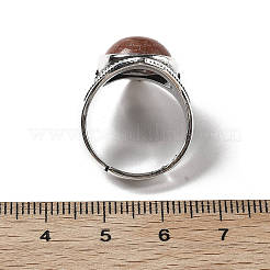 天然レッドジャスパーの調節可能なリング  アンティークシルバートーンの真鍮製指輪  菱形  22mm  内径：18mm&nbsp;G-P560-03AS-25