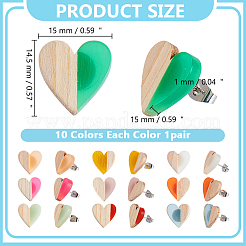 20 orecchino a bottone in resina e legno a forma di cuore in 10 colori&nbsp;EJEW-AR00010