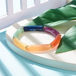 Braccialetto elasticizzato con perline in tubo curvo acrilico con pietra preziosa imitazione&nbsp;BJEW-JB07949