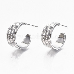 真鍮ハーフフープピアス  スタッドピアス  ハンマー  ニッケルフリー  プラチナメッキ  20~23x18x8mm  ピン：0.7mm&nbsp;KK-R117-042P-NF