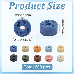 200個10色の天然溶岩石染めビーズ  ディスク  ヒシビーズ  ミックスカラー  6x3~3.5mm  穴：1.5mm  20個/カラー&nbsp;G-ME0001-12