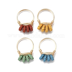 Кольцо на палец из натурального лавового камня с плетеными бусинами&nbsp;RJEW-TA00214