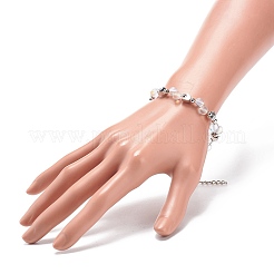 女性のための合成ムーンストーンと真鍮の月のビーズのブレスレット  7-1/4インチ（18.5cm）&nbsp;BJEW-JB08851