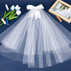 Свадебная фата из полиэстера с бантом и длинной сеткой из тюля OHAR-WH20005-06