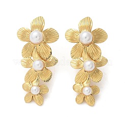 Серьги-гвоздики из нержавеющей стали 304 и пластика ABS с имитацией жемчуга в виде 3 цветка EJEW-S253-21G