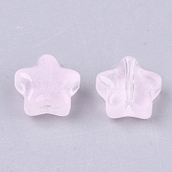 透明なスプレー塗装ガラスビーズ  スター  模造ゼリー  ピンク  8x8x4mm  穴：0.8~1mm&nbsp;X-GLAA-N035-01-A02