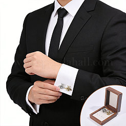 Boîtes magnétiques de rangement de cadeaux pour boutons de manchette en bois&nbsp;CON-WH0089-265B