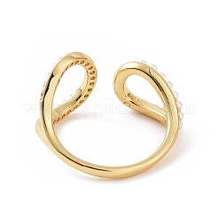 Кольцо-кафф из прозрачного кубического циркония с каплевидным вырезом и открытой манжетой с бисером из абс-пластика RJEW-G283-03G