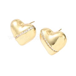 Серьги-гвоздики из латуни с микро-паве и прозрачным фианитом в форме сердца EJEW-D346-03G