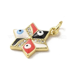 真鍮製マイクロパヴェキュービックジルコニアペンダント  エナメル  カドミウムフリー＆ニッケルフリー＆鉛フリー  丸カン付き  18KGP本金メッキ  ナザールボンジュウ付きスター  レッド  17.5x13x3.4mm  穴：3.2mm&nbsp;KK-E092-17G-02