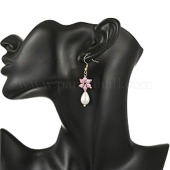 Pendientes colgantes con perlas bicónicas de vidrio galvanizado anti-deslustre y forma de lágrima.&nbsp;EJEW-MZ00765