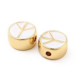 Tondo piatto con perline in ottone smaltato con segno di pace&nbsp;KK-G419-05G-04