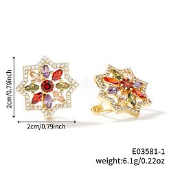 Элегантные латунные серьги-кольца с цветочным узором из кубического циркония YU9801-2